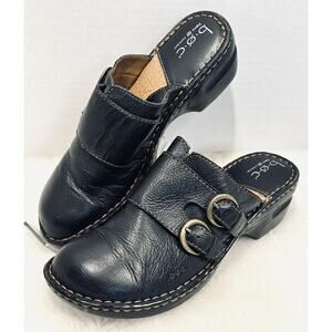 b.o.c. BORN Ladies Size 10M Black Genuine Leather Slip-On Mules-Comfort-EUC
